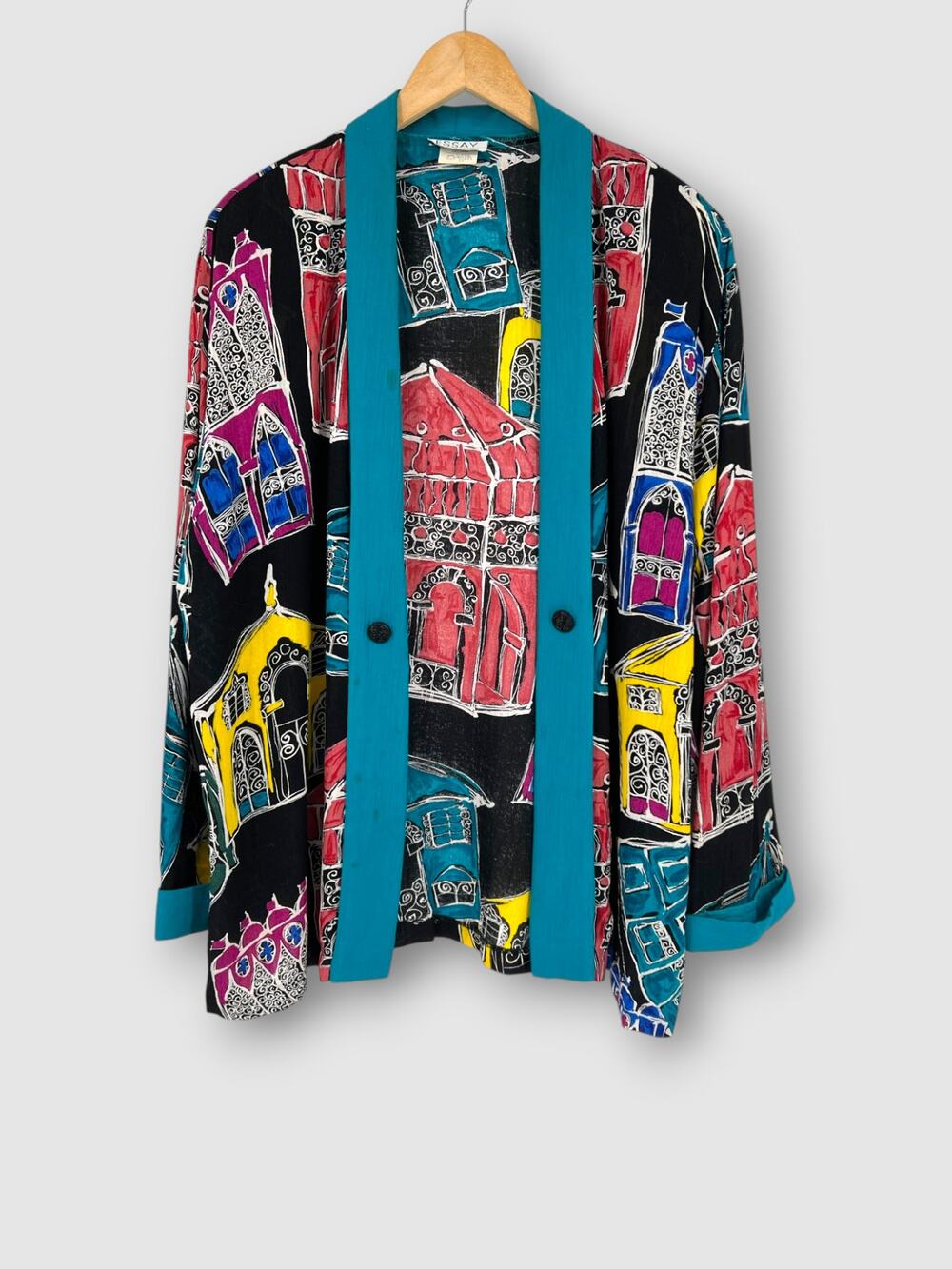 Vintage Essay by Sharon Anthony Architectural Novelty Building Print Blazer 14